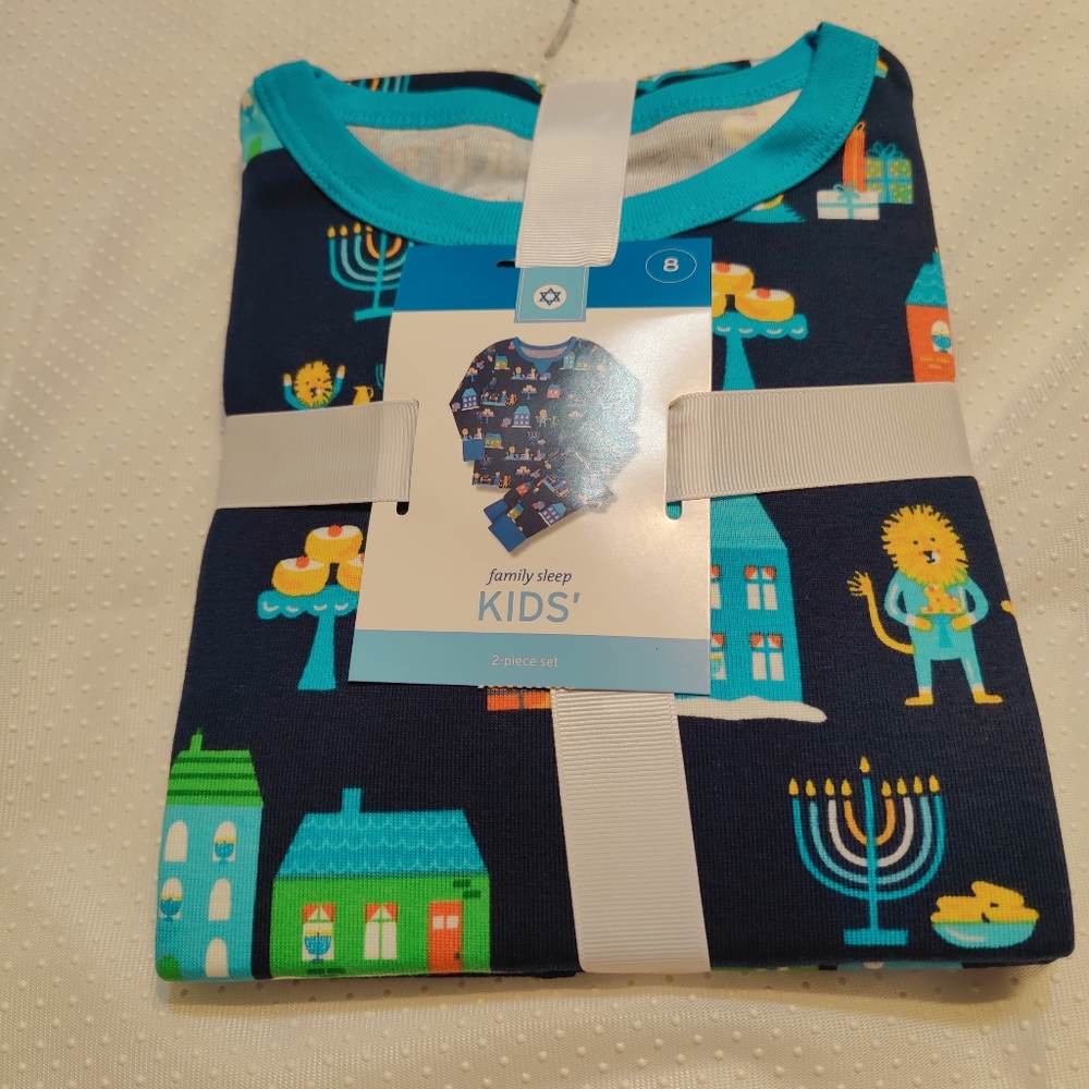 Hanukkah kids pajama matching set dark blue available in multiple sizes